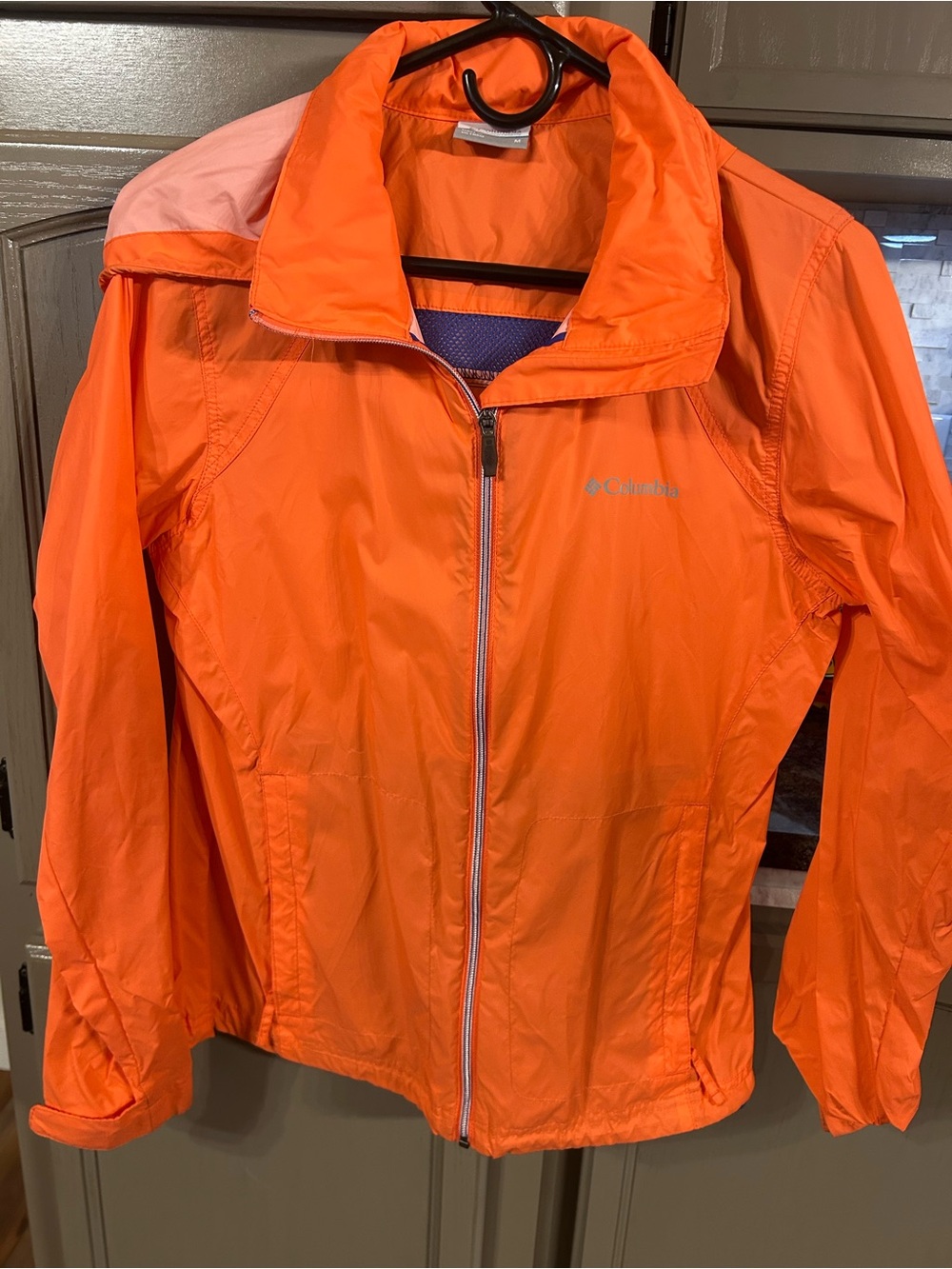 Columbia Orange Packable Windbreaker Jacket with Purple  Accent